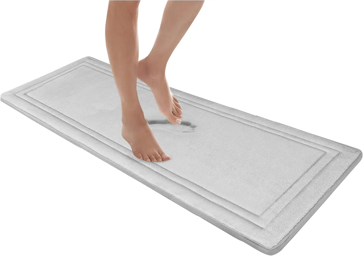 

Quick Drying Memory Foam Framed Bath Mat with Skid-Resistant Base, Runner - 24x58, Light Grey