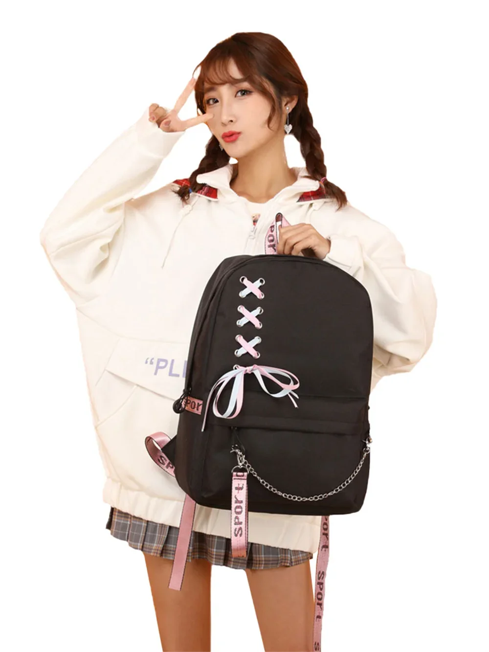 Kawaii Cat Print Backpack Fashion Women School Backpack Black Women Backpack Teenager Girl School Bags Usb Mochila Bagpack Pack