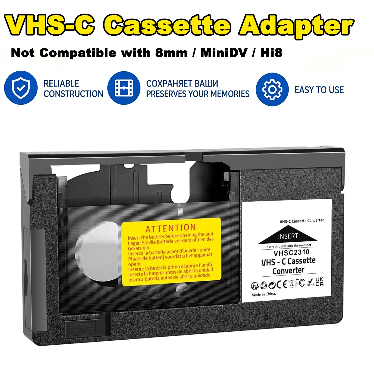 VHS-C Cassette Adapter Compatible with VHS-C SVHS Camcorders JVC RCA Panasonic Motorized VHS Cassette Converter