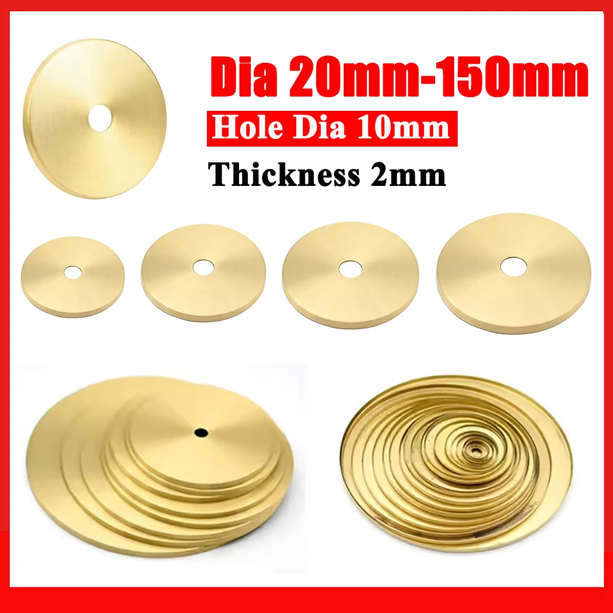 Dia 20mm-150mm With 10mm Hole Brass Lamp Hub Metal Caps Discs Round Decorative Gasket Sheets DIY Chandelier Lighting Accessories