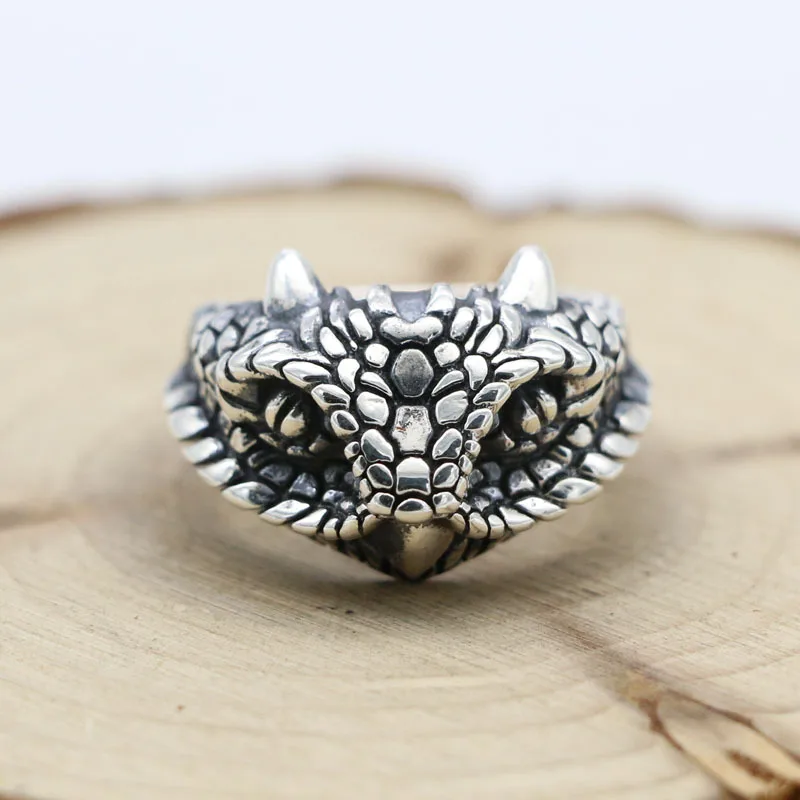 Ethnic Style 925 Sterling Silver Jewelry Vintage Lotus Toad Personality Ring Male Opening Adjustable Index Finger Thai Silver Ri