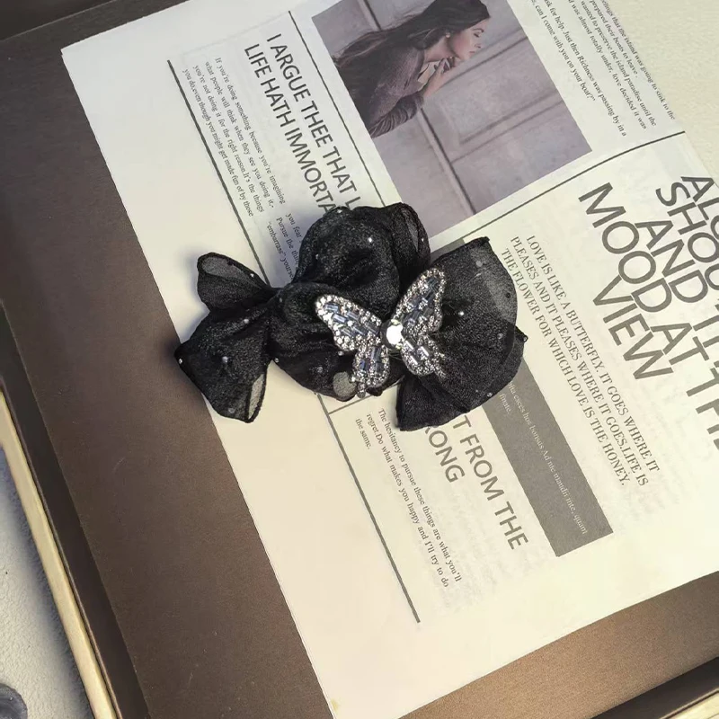 شبكة حجر الراين القوس القرش كليب المألوف مزاجه الحلو الفتيات دبوس الشعر مليئة بالماس فراشة إكسسوارات الشعر