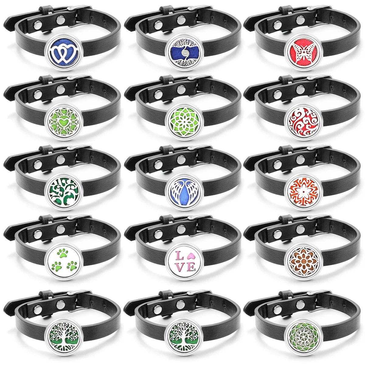 Insert Gasket Aromatherapy Essential Oil Diffuser Women Bracelet Tree of Life Leather Wristband Perfume Lockets Trendy Jewelry