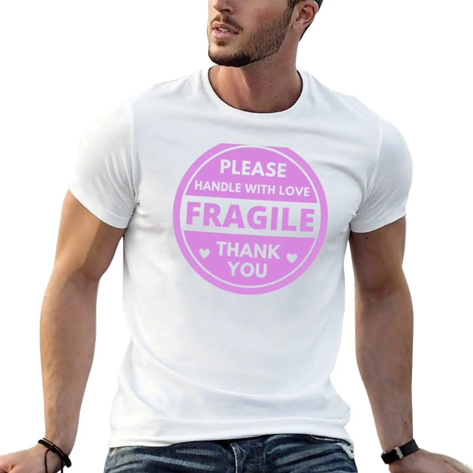 T-shirt Fragile - Handle With Love pour homme, t-shirts en coton doux et amusants, humoristique et drôle