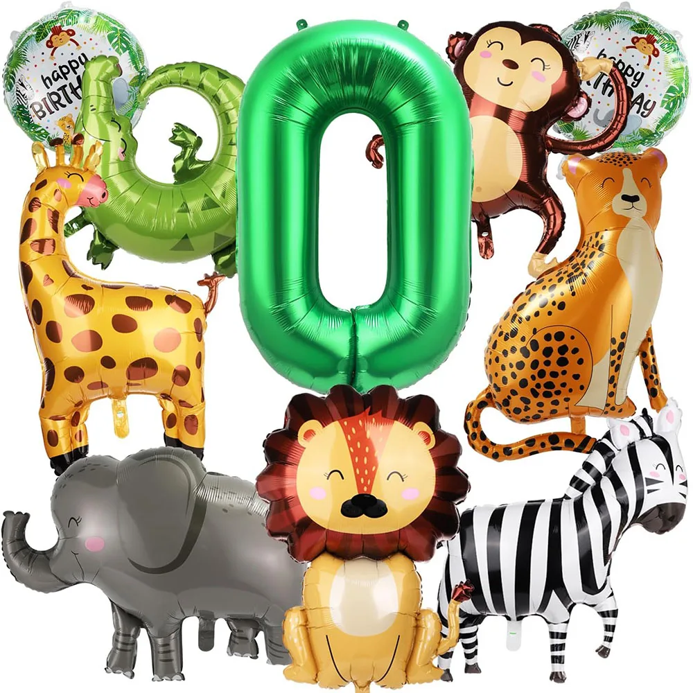 10 Jungle Wild Animal Balloons, Cute Jungle Theme Zoo Party Supplies Monkey Elephant Zebra Leopard Print Crocodile Giraffe Shape Suitable for