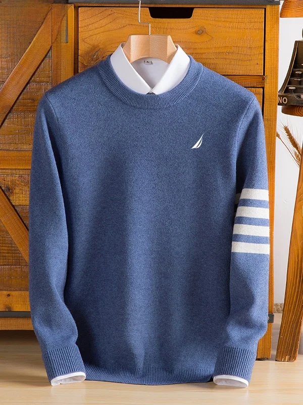 

Nautica мужской высококачественный шерстяной свитер круглый Ne трикотаж Thiened Base irt повседневная одежда повседневная теплая одежда для отдыха удобная посадка