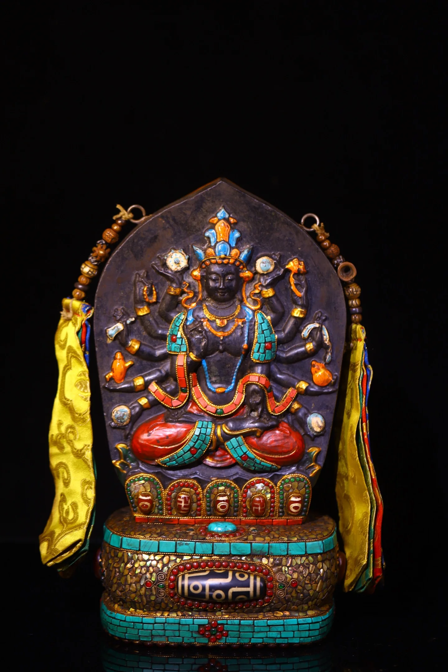 Old Meteorite Painted Mosaic Gem gZi Beads Turquoise Cundhi bodhisattva  Buddha Buddha Terrace Buddhist Niche