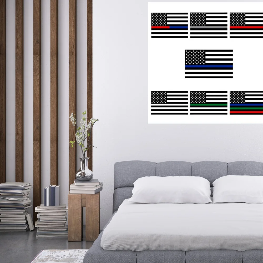 Bandera americana fina de 90x150cm, doble, gris, rojo, blanco, verde y azul, para oficiales de policía, bomberos, reponedores de habas