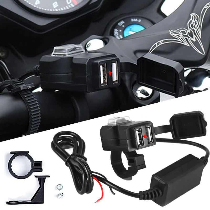 

Dual USB Port Waterproof Motorcycle Handlebar Charger 5V 1A/2.1A Adapter Power Supply Socket for Phone Moto Accessories 12V-24V