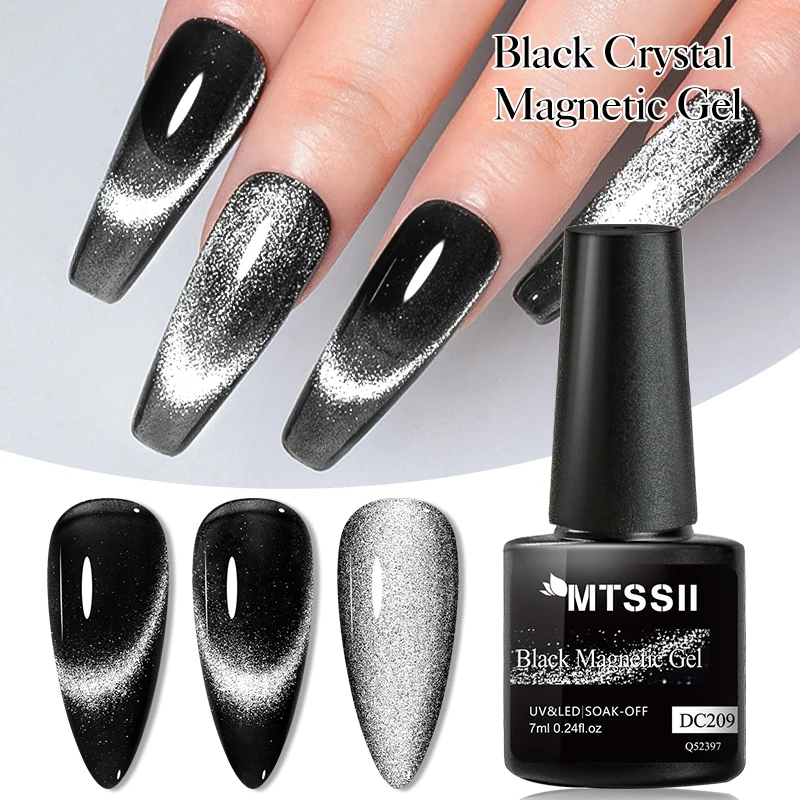 Mtssii 7ml preto cristal gato gel magnético espumante glitter gel unha polonês semi permanente uv gel arte do prego sem necessidade de cor base