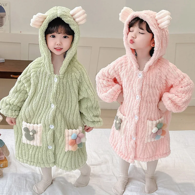 

New Four Seasons Flannel Sleepwear For Boy Girls Cute Comfy Bathrobe Nightgown Kawaii Soft Pyjama Family Matching Homewear