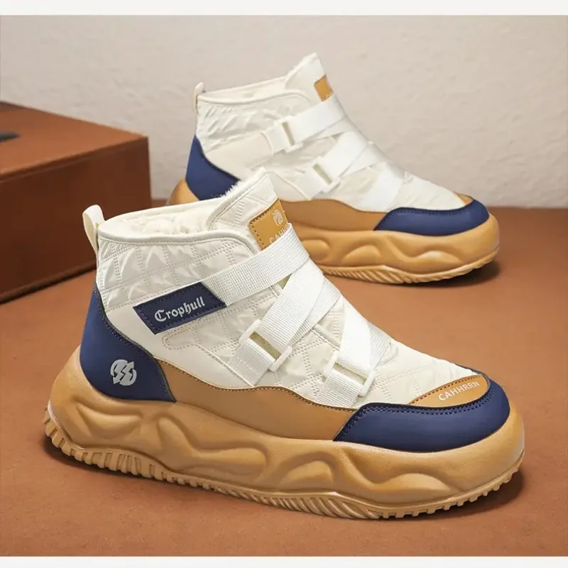 따뜻한 스노우 부츠 2025 남성 패션 플러시 따뜻하고 편안한 미끄럼 방지 두꺼운 밑창 면화 신발 야외 휴가 캐주얼 신발