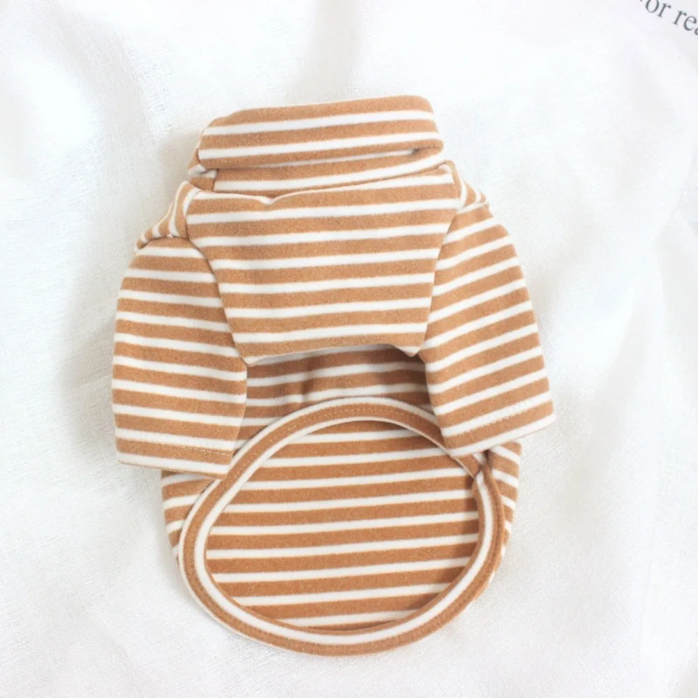 Cute Coffee Strips Pet Dog Clothes Warm Two Legged Puppy Clothing Base Shirt High Collar Cat Cotton Vest for Chihuahua