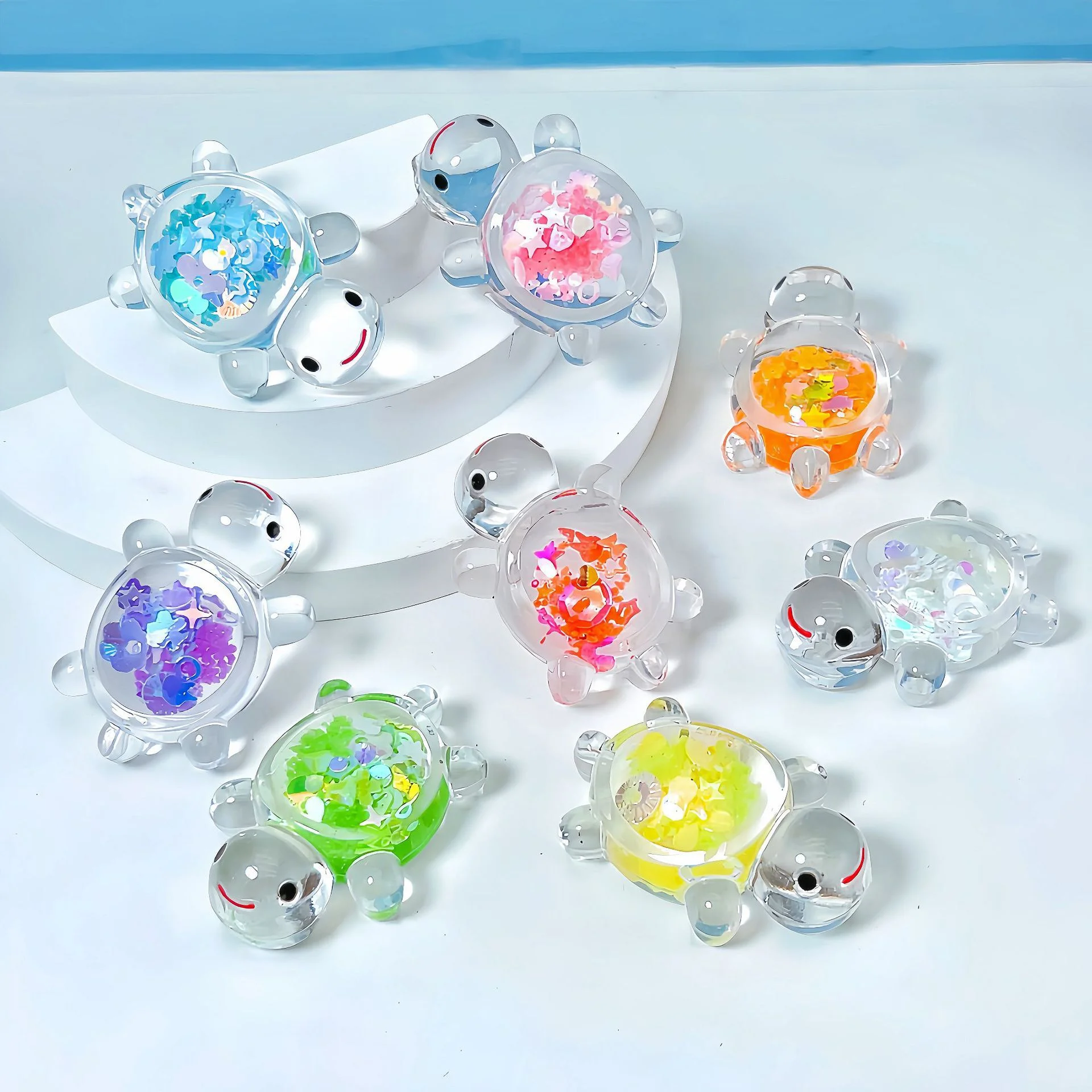 10 Stück/Set Leuchtende Pailletten-Schildkröten-Anhänger Transparente Harz-Mini-Schildkröten-Figuren DIY-Bastelzubehör für Schlüsselanhänger und Schmuck – Detail 4