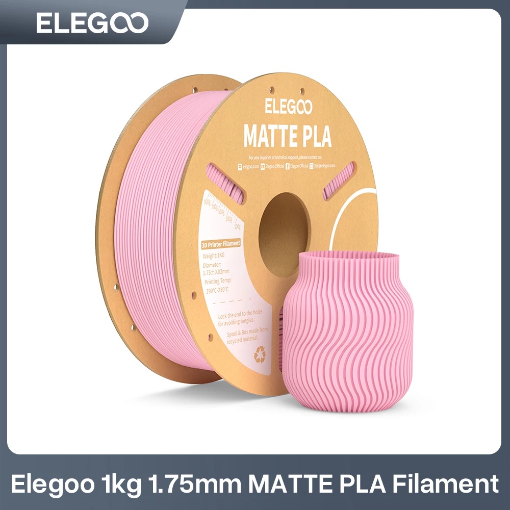 ELEGOO 1KG 1.75mm Matte PLA Filament, FDM 3D Printer Filament Dimensional Accuracy +/- 0.02mm, 1kg Carboard Spool