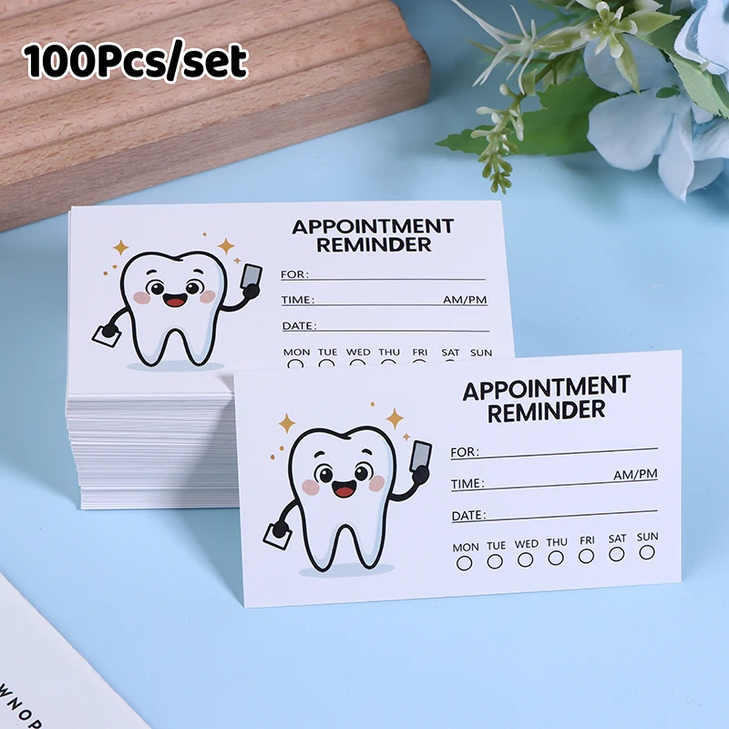 100pcs Tooth Design Dental Appointment Reminder Cards Professional Patient Notification Cards With Checkboxes Time & Date