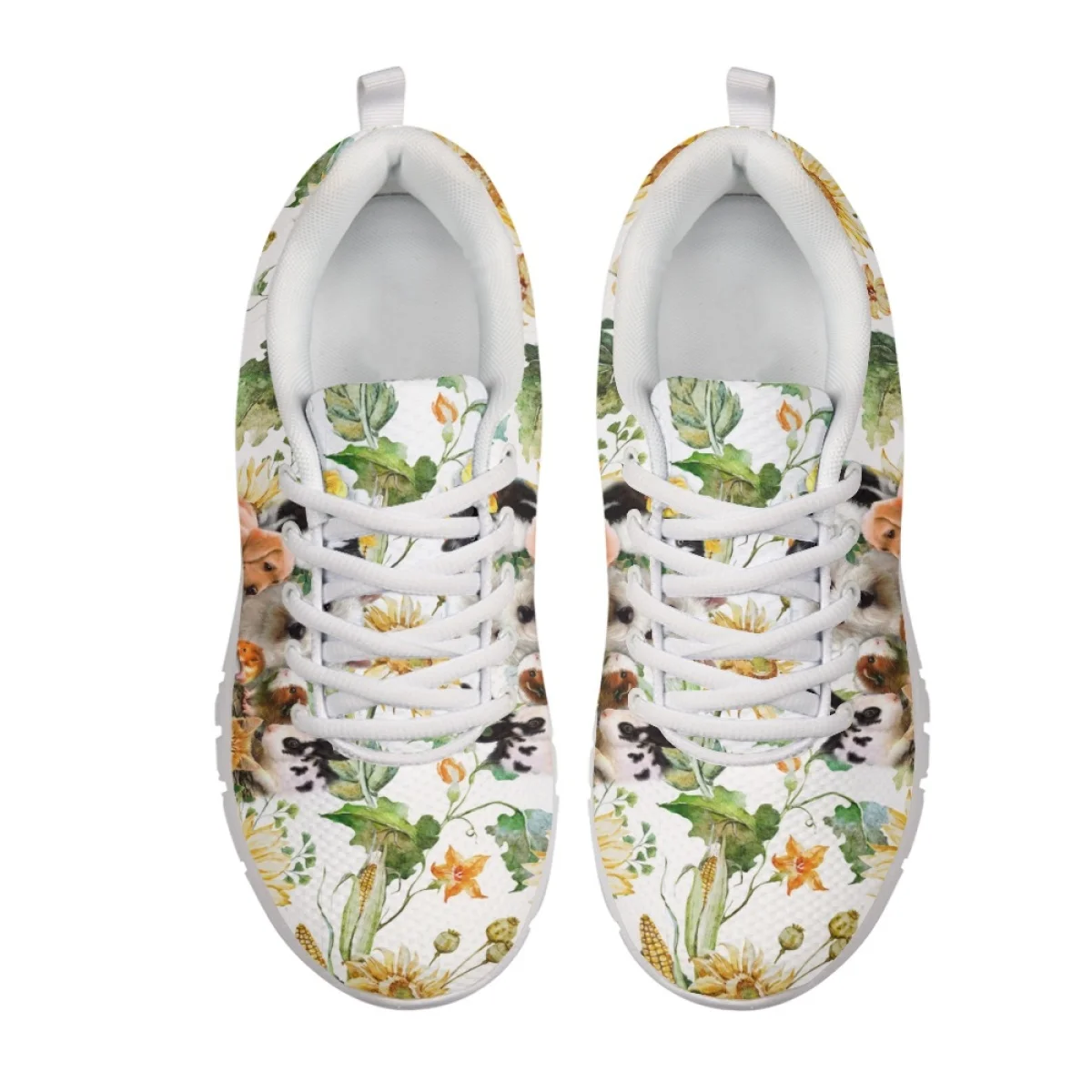 INSTANTARTS Fashion Sunflower Print Ladies Casual Sneakers 3D Dog Design Women Flat Shoes Lightweight Lace up Footwear Zapatos