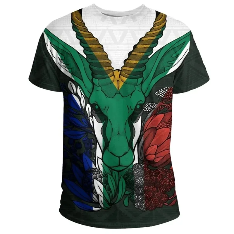 South Africa Map Flag Graphic T Shirts Fashion Springbok 3D Printed T Shirt For Men Clothes National Emblem Tshirt Dashiki Tops