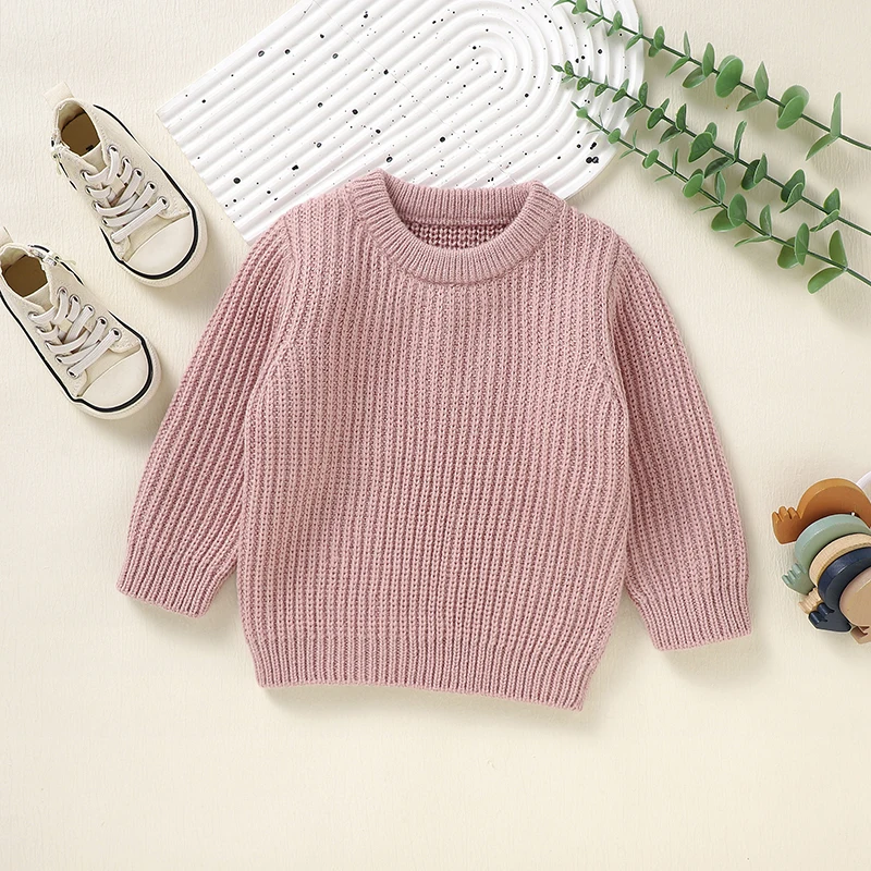 Baju sweter rajut bayi, baju Sweater rajut lengan panjang leher bulat kasual 1-3 tahun, pullover Netural untuk bayi baru lahir, anak perempuan dan laki-laki