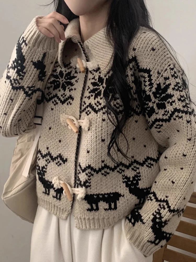 

Ladies' Lazy Knitted Long Sve Sweater Coat Winter Warm Vintage Collar Open Cardigan Fluffy Nylons Mixed Fabric Commute Sle
