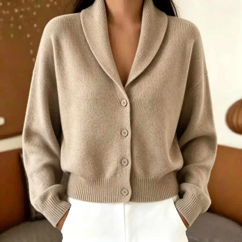 Casual Loose Lapel Knit Cardigan Long Sleeve Button Up Sweater Cozy Warm Fashion Outerwear For Women Everyday Commute Outfits