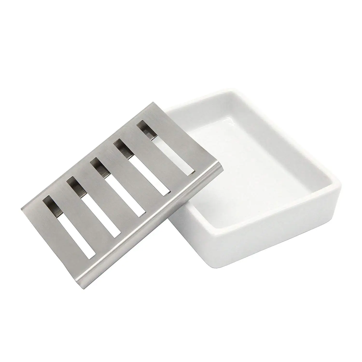 Ceramic Soap Dish Stainless Steel Soap Holder For Bathroom And Shower Double Layer Draining Soap Box image 3