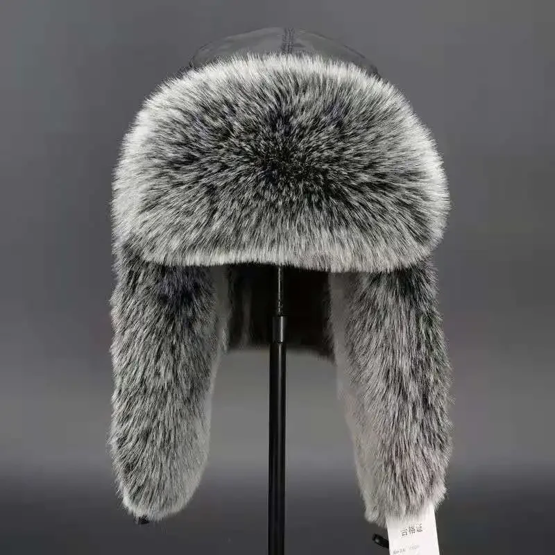 

Faux Fox Fur Winter Hats Lei Feng Hat with Ear Flaps Warm Snow Caps Russian Thicken Hat Bomber Cap