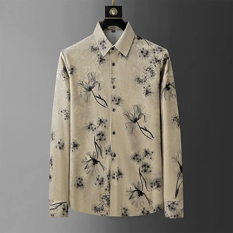 Small floral pattern 2024 new men's shirt casual men's temperament trend fashionable men's shirt slim fit version