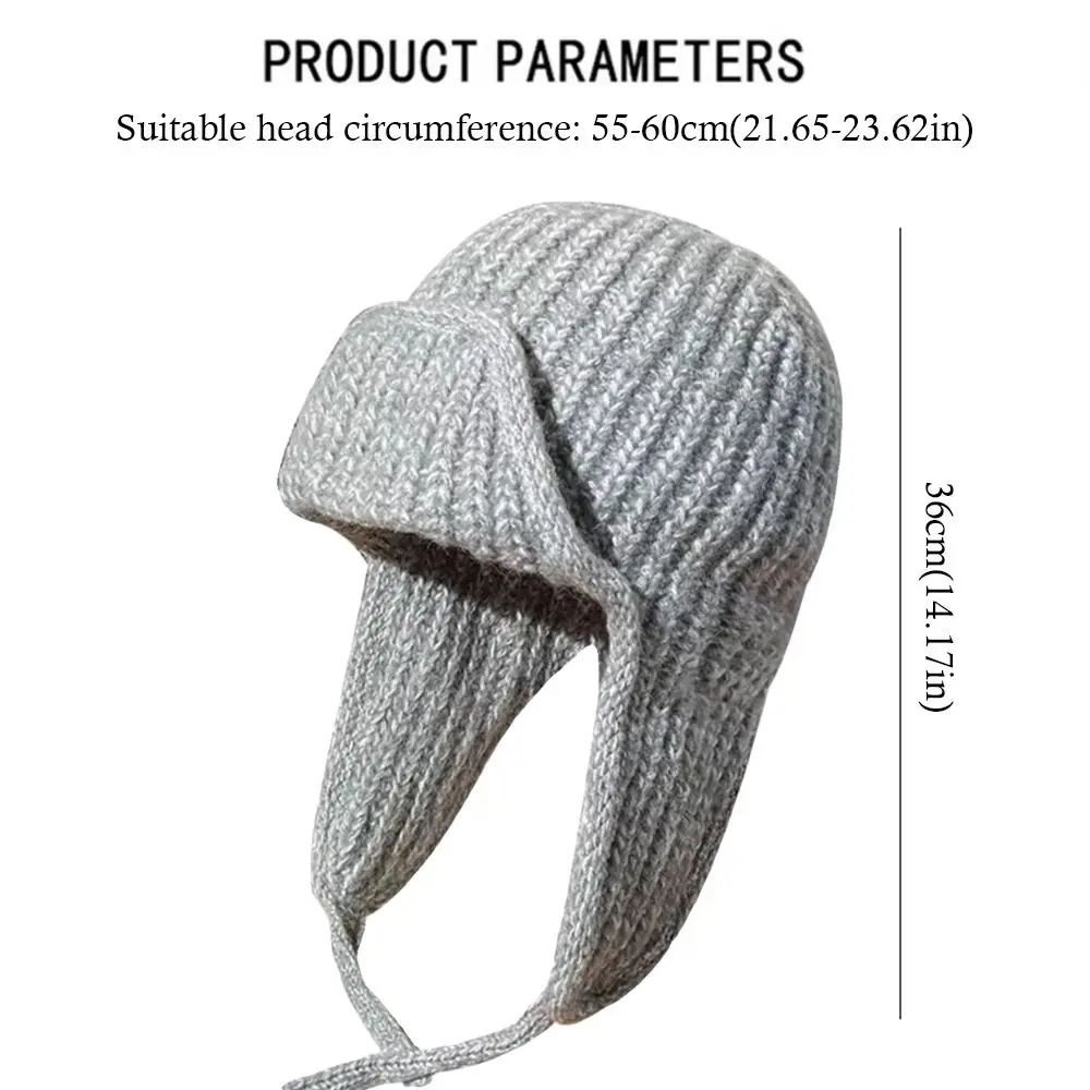 Casual Solid Color Knitted Hat Thickened Winter Warm Bonnet Caps Ear Protection for Women Girls