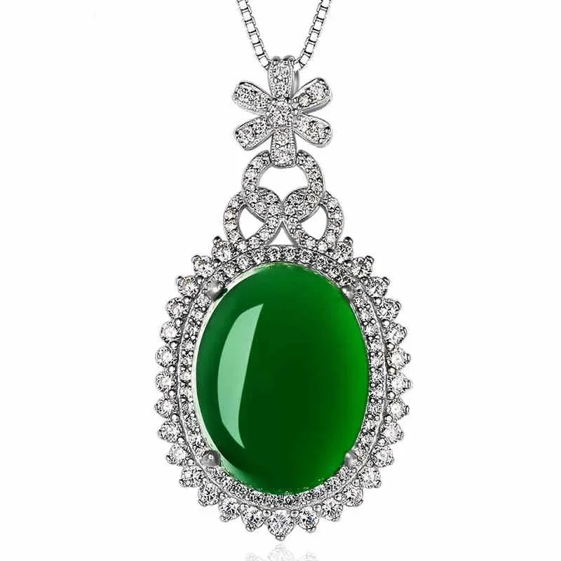 

Natural Green Hetian Jade Round Pendant 925 Silver Necklace Chinese Amulet Fashion Charm Jewelry Gifts for Women