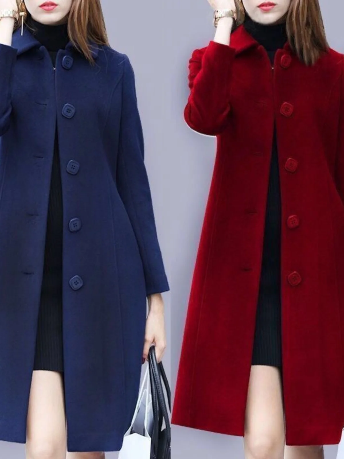 

Women's Winter Jaet Autumn Trench Coat Ladies Overcoat Slim Fit Briti Sle Long Sve Collar Mid-Length Single Button