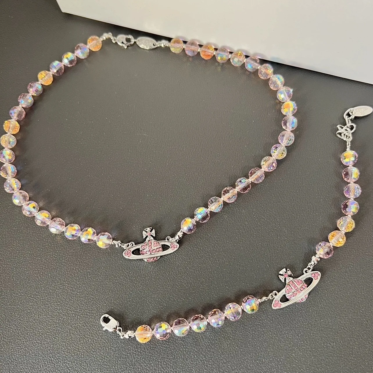 Natural Super Flash Crystal Dream Bead Necklace Vivian Queen Mother Pink Set Saturn Diamond Bracelet Female