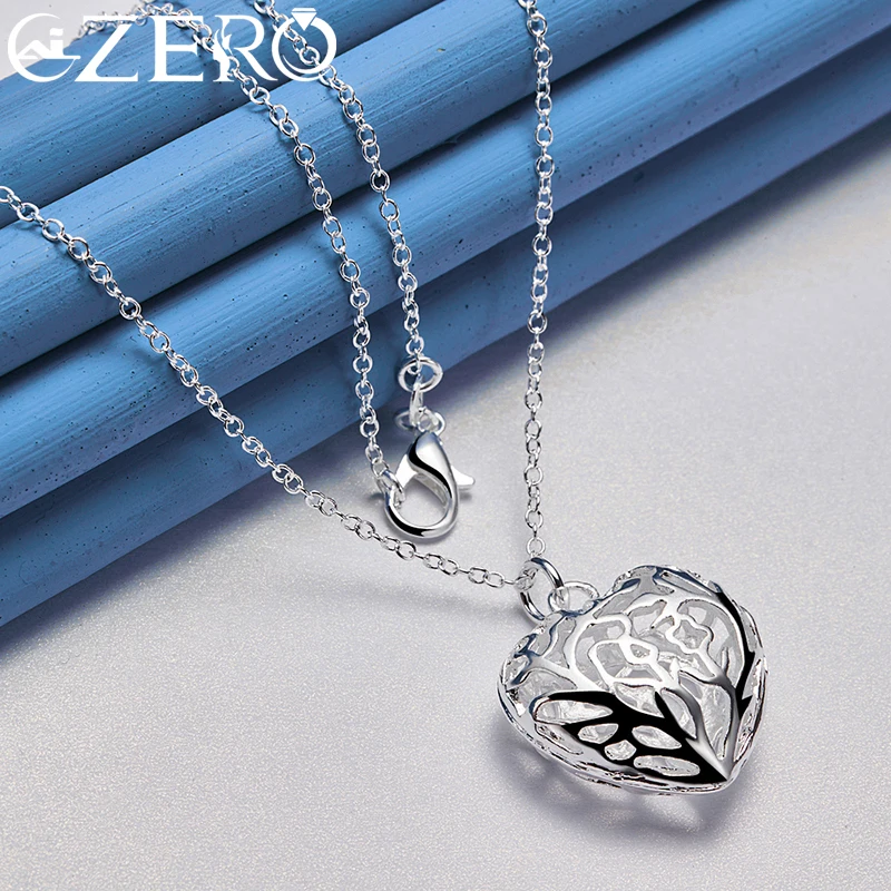 Hot Classic 925 Sterling Silver 16-30 Inch Chain Hollow Heart Pendant Necklace For Women Wedding Charm Party Fashion Jewelry