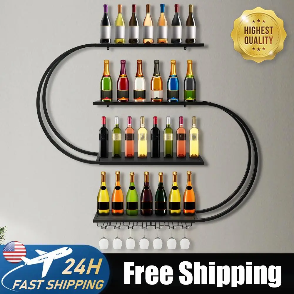 

Геометрический винный шкаф с LED-подсветкой, настенная винная полка, кофейный бар-витрина, большая вместимость для декора баров