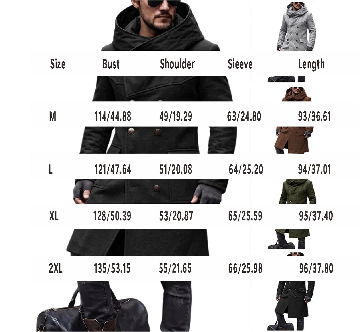 Men Hooded Wool Blends Trench Coat Double Breasted Mid Length Overcoat Work Casual Thick Warm Jacket Pockets Autumn Winter 2026