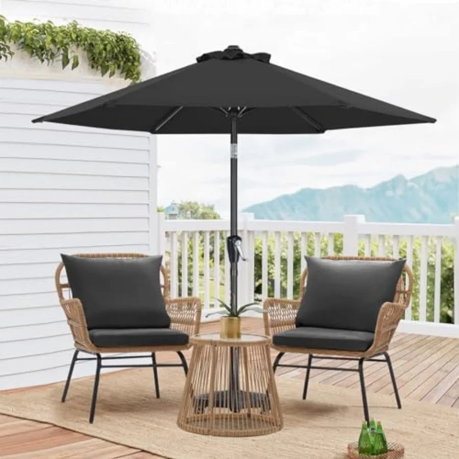 Patio Umbrella with Push Button Tilt and Crank, Outdoor Market Umbrella with 6 Sturdy Ribs, UV Protection and Waterproof for Ga