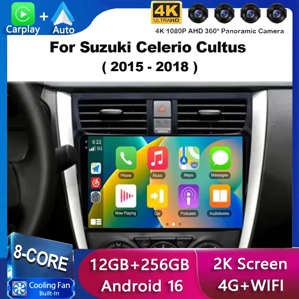 For Suzuki Celerio Cultus 2015 - 2018 Android 16 Multimedia 2K Carplay Car Player GPS Stereo Screen Navigation Auto Radio Screen