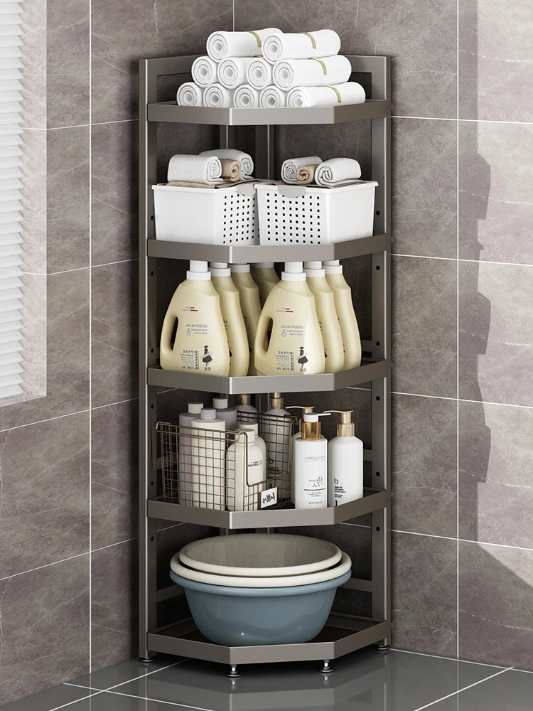 

Toilet rack Floor-to-ceiling multi-layer triangular storage rack Bathroom debris corner storage rack Toilet storage