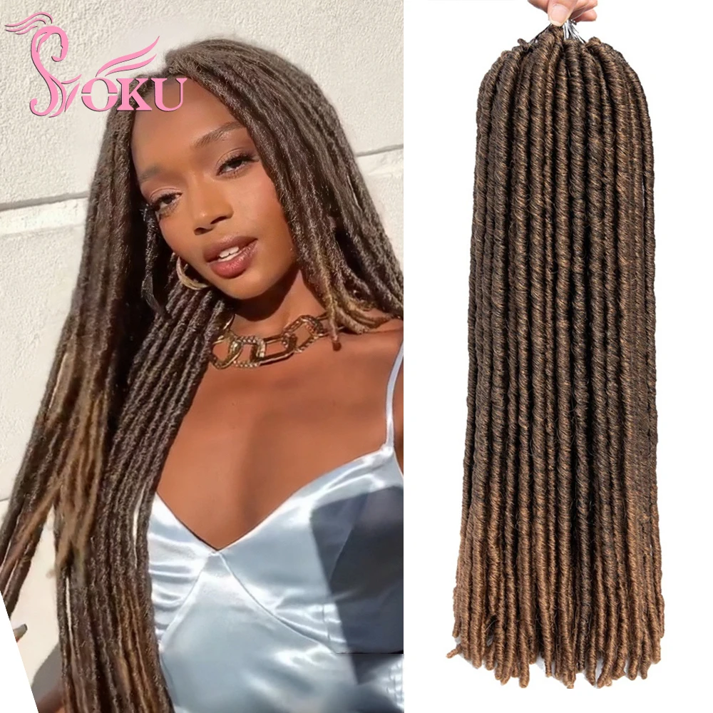 Brown Straight Faux Locs Crochet Hair Dreadlocks Hair Extensions African Braid Wick for Women Pre-looped Synthetic Braids SOKU