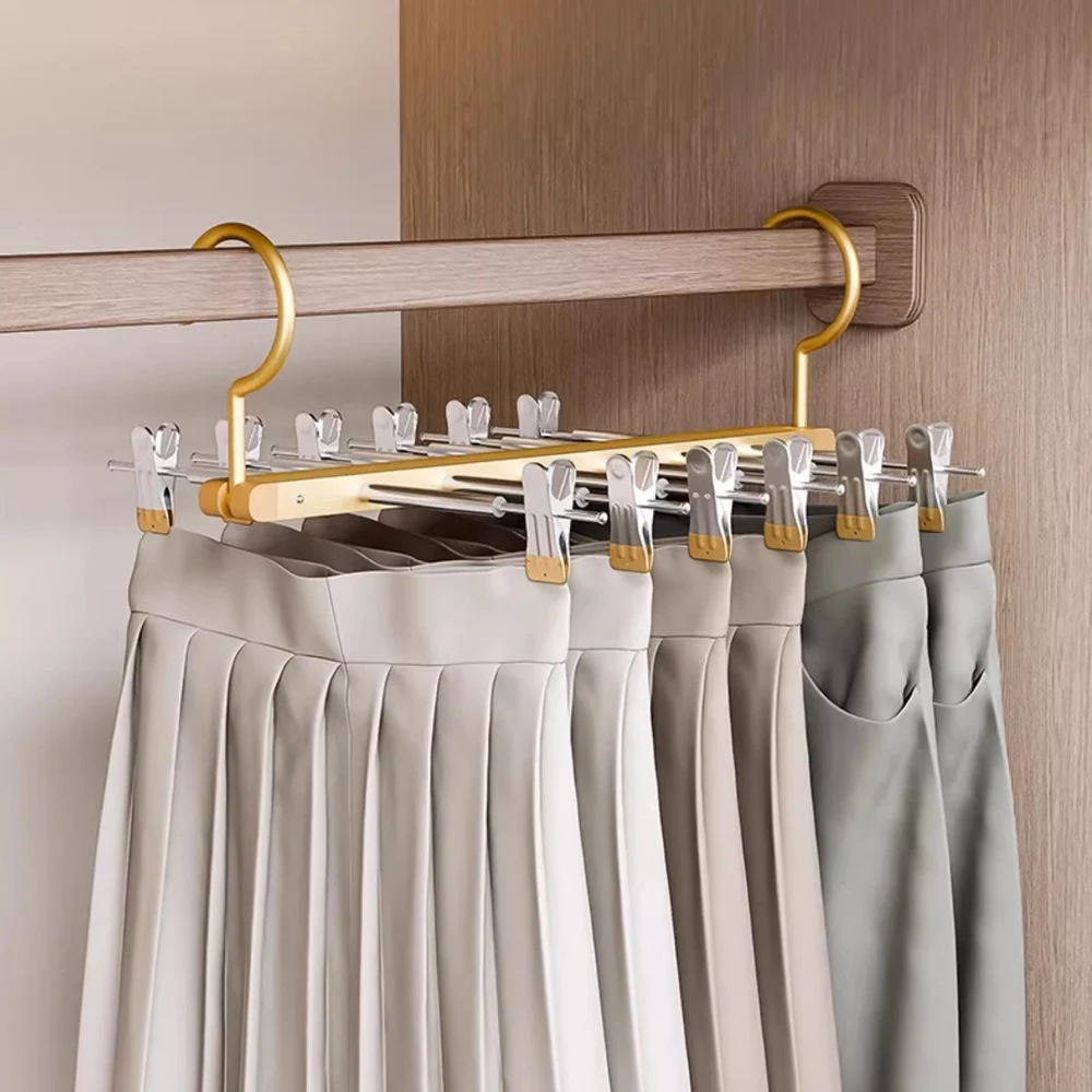 6 in 1 Pants Rack Multifunction Trousers Skirts Drying Clips Socks Underwear Racks Wardrobe Trousers Storage Hangers Space Saver