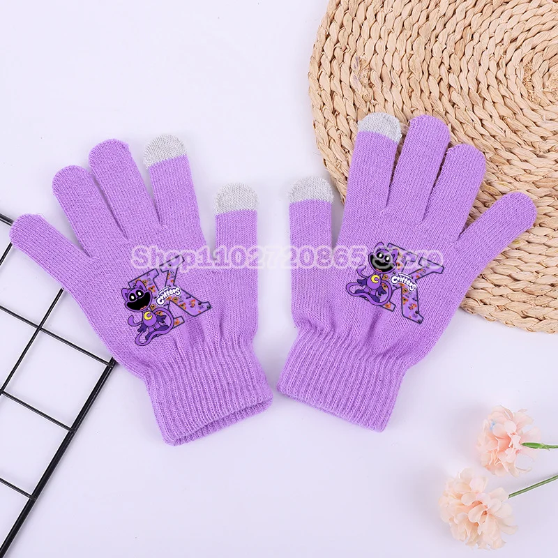 Smiling Critters Gloves Cartoon Anime Cute Catnap Personality Letters Gloved Autumn Winter Warm Can Touch Screen Glove Warm Gift