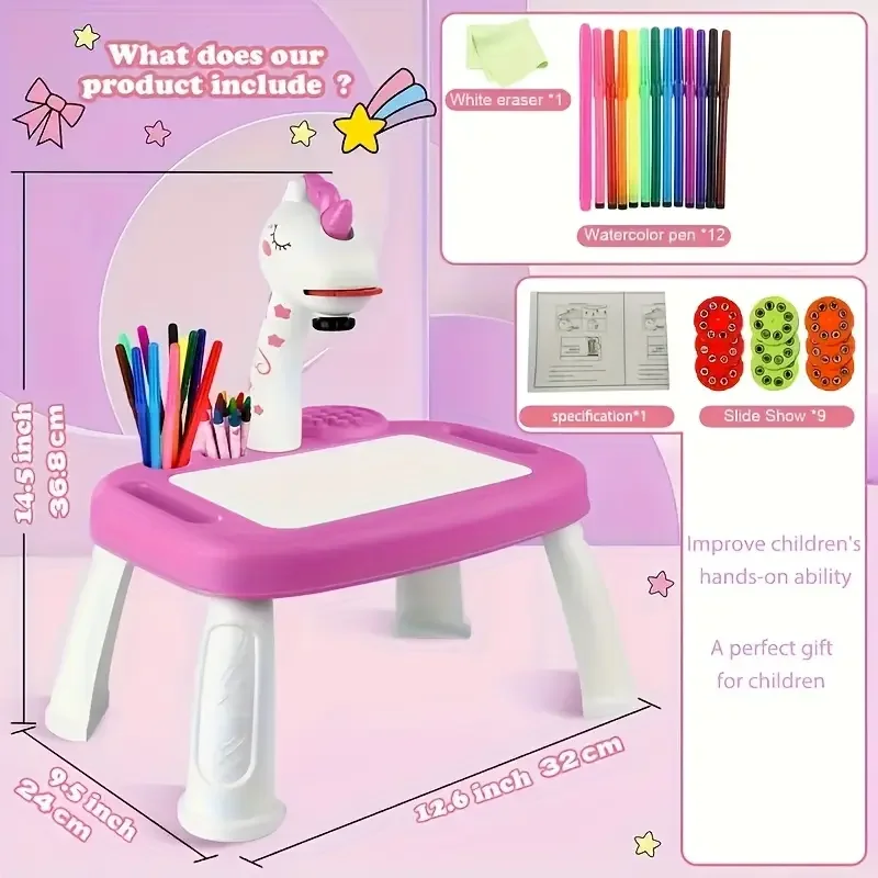 A popular unicorn projection music drawing board in the United States, suitable for children over 3 years old to learn drawing.