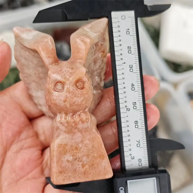 Natural Sunstone Owl Carving Animal Reiki Healing Fengshui Stone Reiki Ornament Holiday Crafts Gift 1PCS