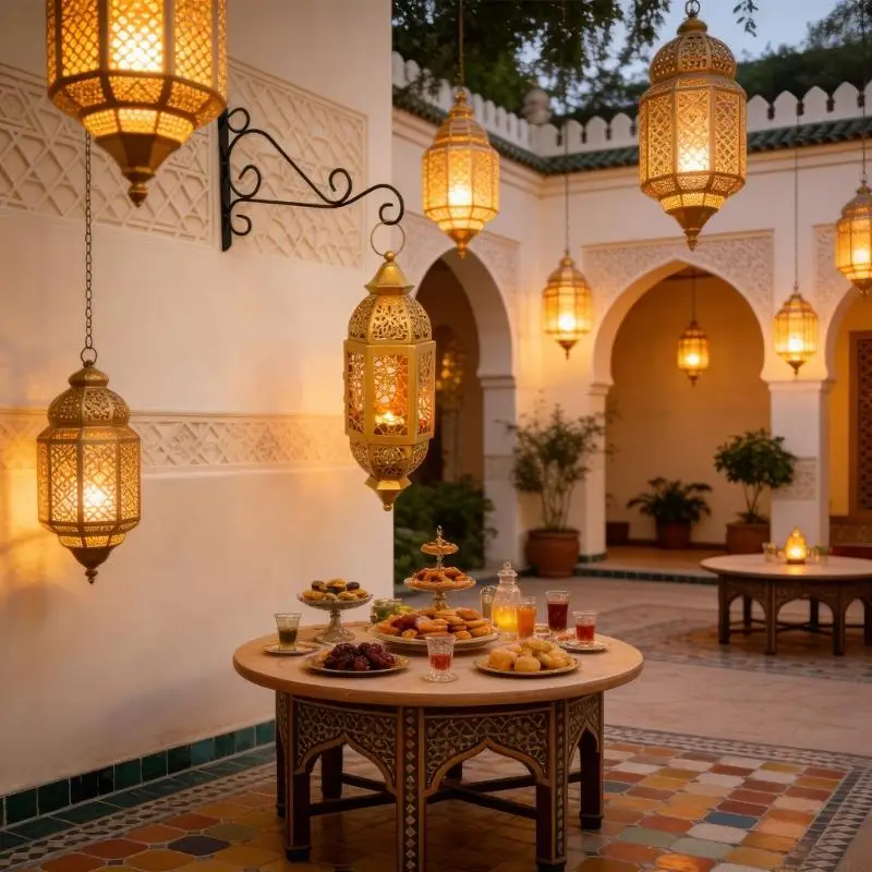 QX2E Romantics Moroccans Wrought Iron Holders Lantern with Cutout Design for Hanging Eid Ramadans Decorations Gift