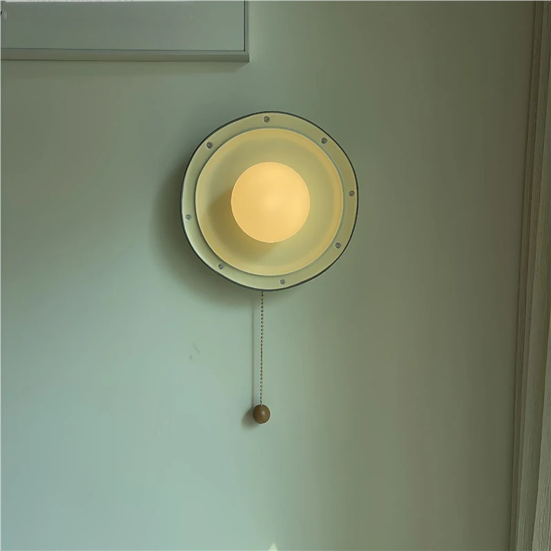 Simple Cream Pulling Rope Switch Wall Light Bedhead Background Balcony Staircase Entrance Children Room Decoration Charging Lamp