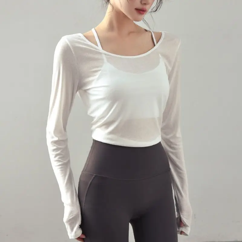 Women's Long Sleeve Yoga T-shirt Running Fitness Sportswear Backless Design Pilates Outerwear Cover up Top Polyester