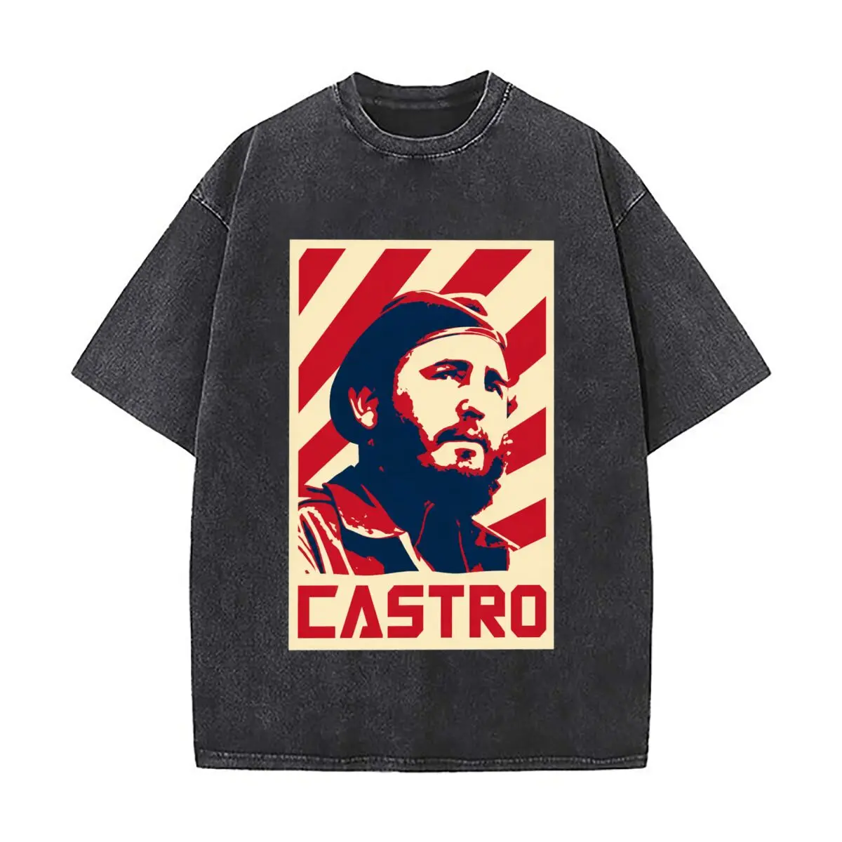 Fidel Castro Cuban Revolutionary Portrait Washed Vintage Short Sleeve Loose Streetwear Tee