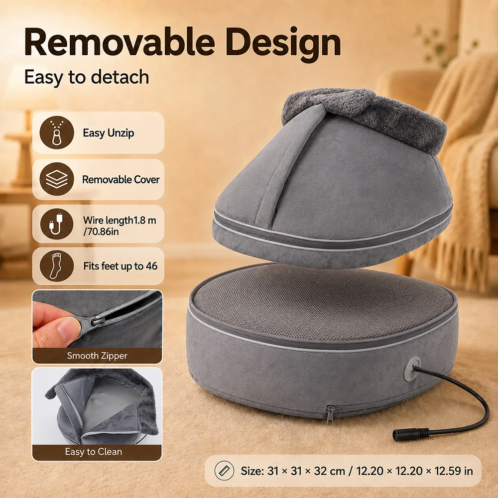Heated Massage Foot Boots High Top Electric Foot Warmer Household Cotton Foot Massager Adjustable Ankle Strap Overheat Safeguard
