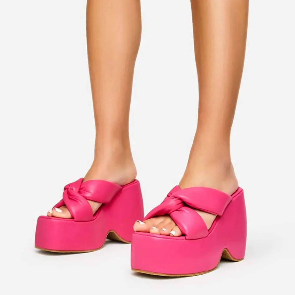 Brand New Ladies Solid Platform Slides Fashion Wedges High Heels Summer women's Slippers 2023 Casual Party Beach Shoes Woman