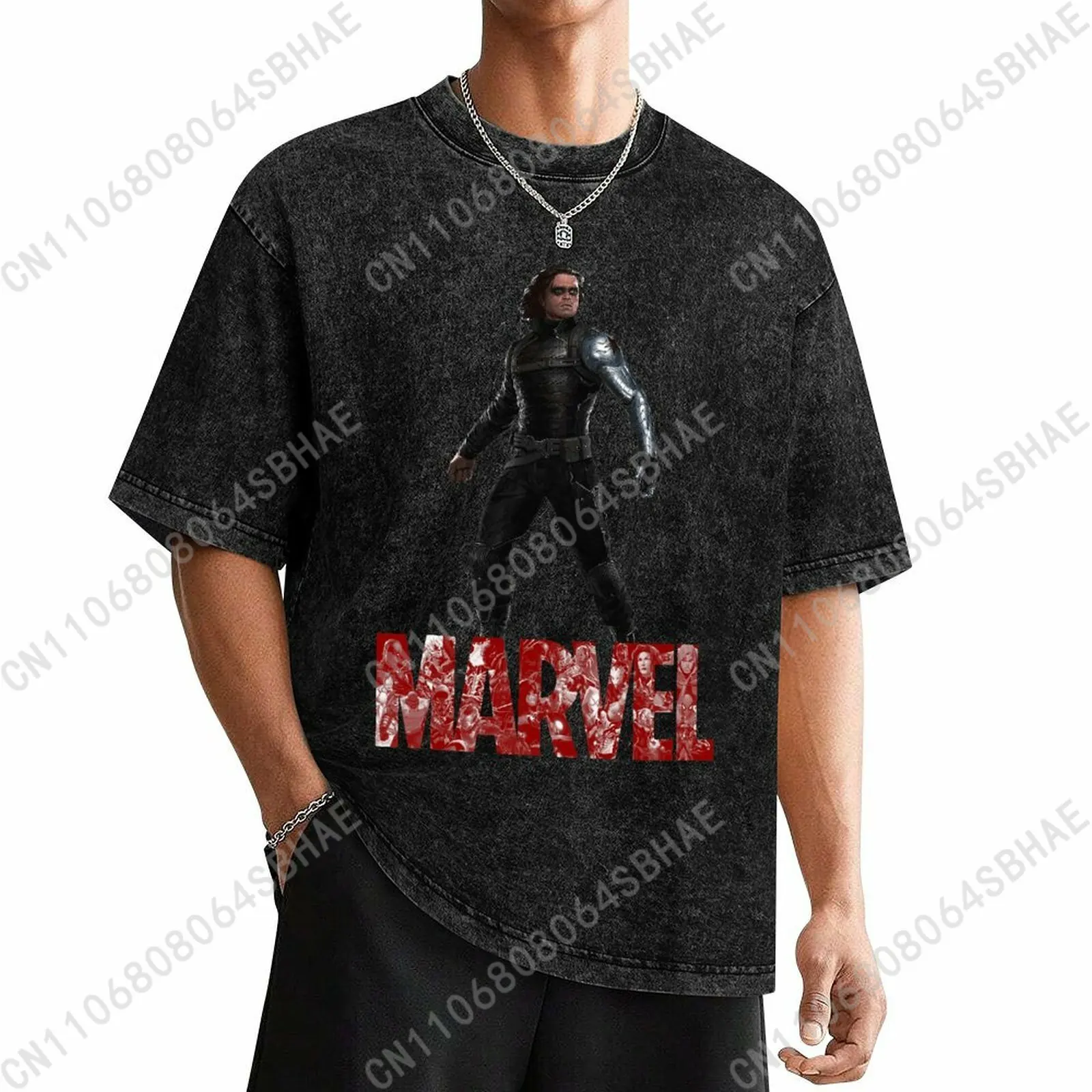 

Marvel Bucky Barnes Custom Mens Vintage T Shirt Washed Distressed Tee Men Retro Short Sleeve Personalized Cotton Shirt Cosplay